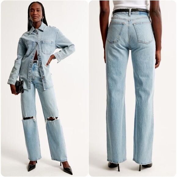 Abercrombie & Fitch The 90's Relaxed High Rise Jean Medium Knee Destroy | 29/8L - Picture 1 of 8